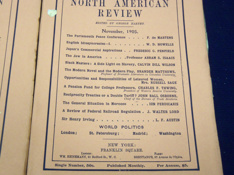 1905 NORTH AMERICAN REVIEW LOT OF 5 ISSUES - GREAT STORIES/ARTICLES - WR 669