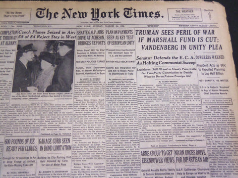 1950 MARCH 26 NEW YORK TIMES - TRUMAN SEES PERIL OF WAR IF FUND CUT - NT 4743