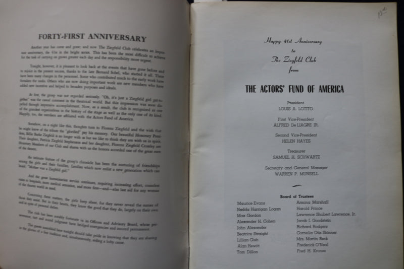 1977 NOVEMBER 4 THE ZIEGFELD CLUB 41ST ANNIVERSARY BALL PROGRAM - K 1736