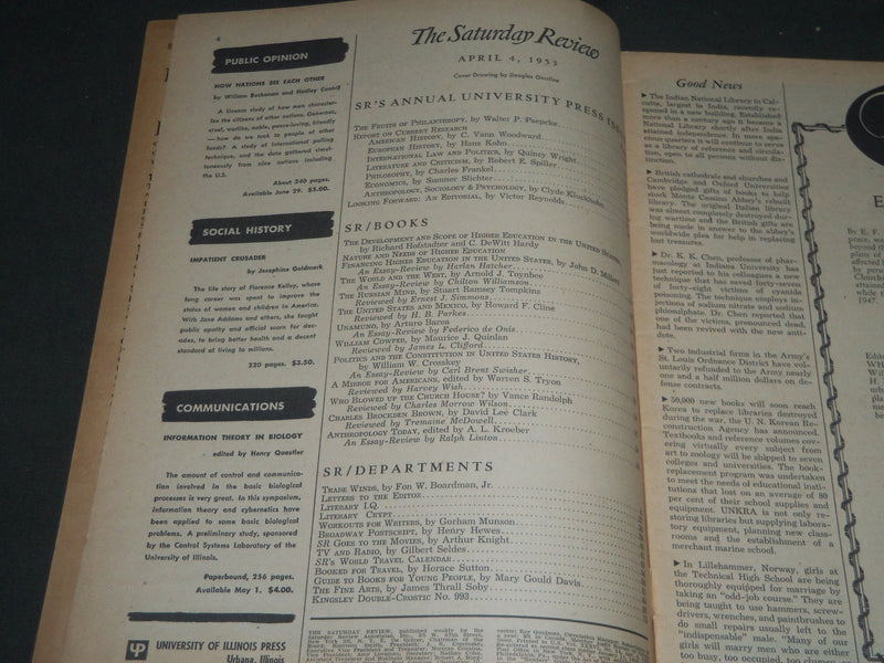 1953 APRIL 4 SATURDAY REVIEW OF LITERATURE MAGAZINE - ARNOLD TOYNBEE - ST 4939