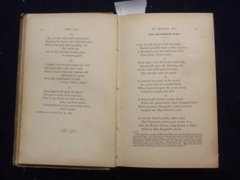 1873 LATER LAYS AND LYRICS HARDCOVER BOOK BY W.H.C. HOSMER- KD 8450