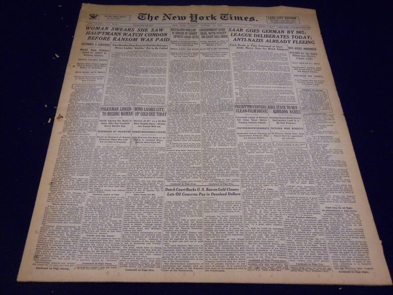 1935 JANUARY 15 NEW YORK TIMES - WOMAN SAW HAUPTMANN WATCH CONDON - NT 1928