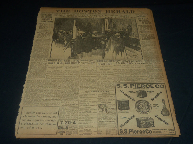 1907 SEPTEMBER 3 THE BOSTON HERALD - ARCHBISHOP WILLIAMS LIES IN STATE - BH 233