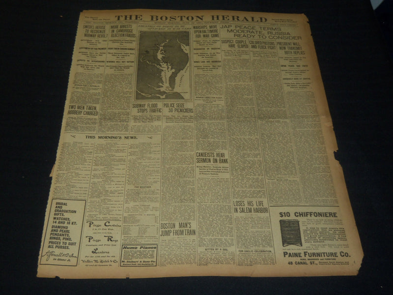 1905 JUNE 12 THE BOSTON HERALD NEWSPAPER - JAP PEACE TERMS MODERATE - BH 89