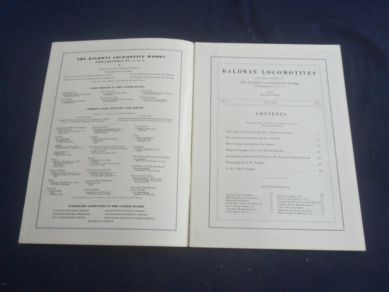 1938 JULY BALDWIN LOCOMOTIVES MAGAZINE - GREAT COVER AND PHOTOS - SP 6482K
