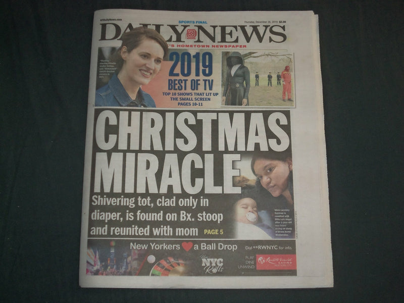 2019 DECEMBER 26 NEW YORK DAILY NEWS NEWSPAPER - GERRIT COLE & COACH MATT BLAKE