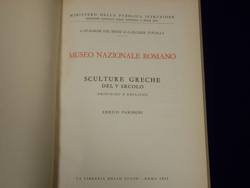 1953 MUSEO NAZIONALE ROMANO BY ENRICO PARIBENI ITALIAN BOOK - PHOTOS - KD 2061