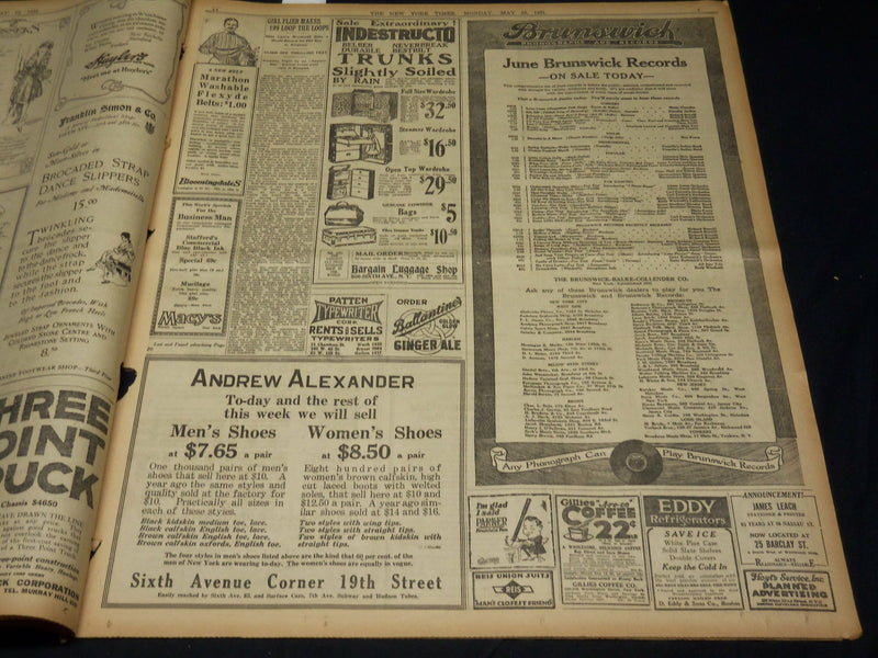 1921 MAY 16 NEW YORK TIMES NEWSPAPER - EDISON WANTS COLLEGE MEN - NT 7850