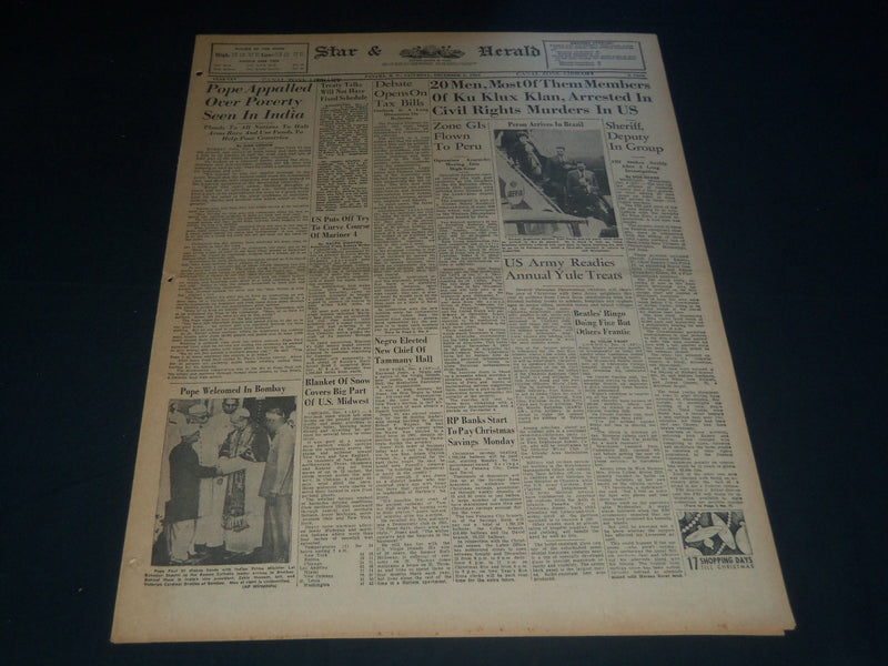 1964 DEC 5 PANAMA STAR & HERALD NEWSPAPER - 20 KLAN MEMBERS ARRESTED - NT 7590