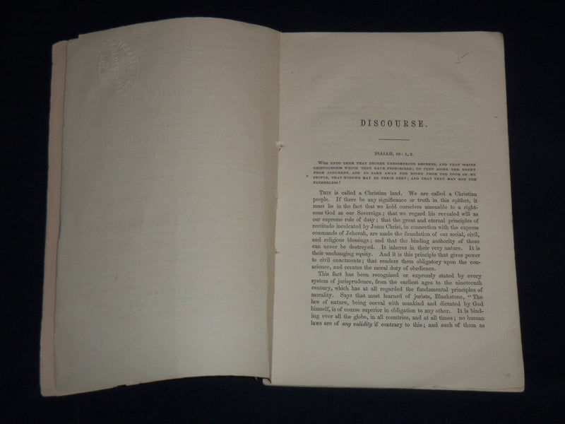 1851 REV. L. H. SHELDON DISCOURSE FUGITIVE SLAVE BILL - J 8938