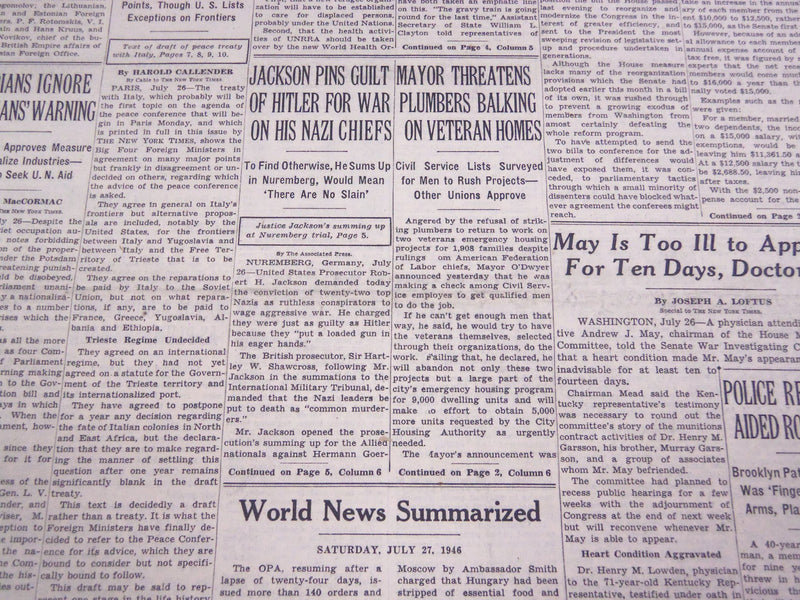 1946 JULY 27 NEW YORK TIMES - JACKSON PINS GUILT HITLER ON NAZI CHIEFS - NT 2626