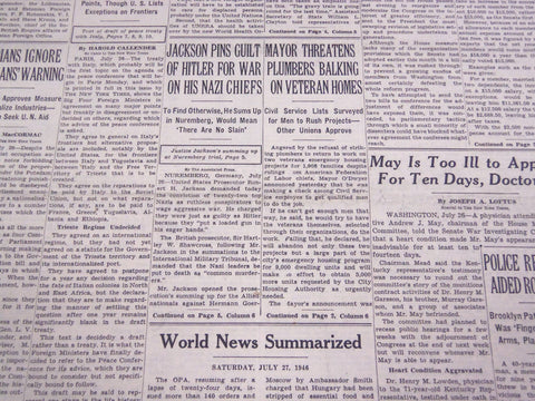 1946 JULY 27 NEW YORK TIMES - JACKSON PINS GUILT HITLER ON NAZI CHIEFS - NT 2626