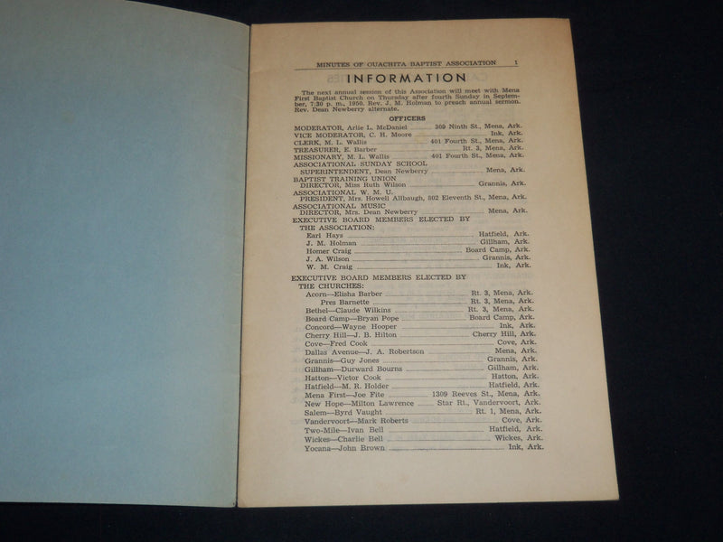 1949 QUACHITA BAPTIST ASSOCIATION MINUTES ARKANSAS 82ND ANNUAL SESSION - J 8623