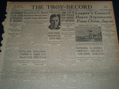 1931 OCT 14 THE TROY RECORD NEWSPAPER -LONG, CYR IN TUSSLE FOR CONTROL - NT 7509