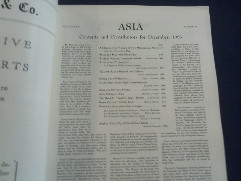 1923 DECEMBER ASIA MAGAZINE - GREAT PHOTOS, STORIES AND ADS - SP 1222Y