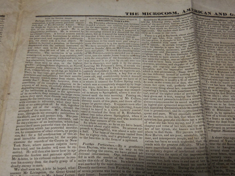 1833 APRIL 27 THE MICROCOSM AMERICAN & GAZETTE NEWSPAPER - PROVIDENCE - NP 3878U