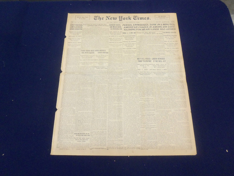 1916 JANUARY 3 NEW YORK TIMES - PERSIA SANK IN FIVE MINUTES - NT 9050