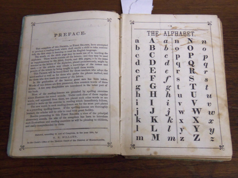 1875 HILLARD'S PRIMER OR FIRST READER BOOK BY G. HILLARD & CAMPBELL - K 2014
