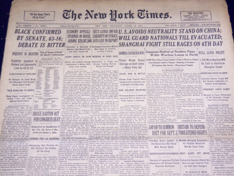 1937 AUGUST 18 NEW YORK TIMES - BLACK CONFIRMED BY SENATE 63-16 - NT 2779