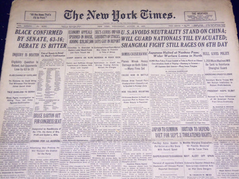 1937 AUGUST 18 NEW YORK TIMES - BLACK CONFIRMED BY SENATE 63-16 - NT 2779