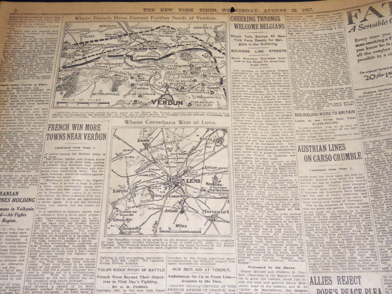 1917 AUGUST 22 NEW YORK TIMES - GERMANS ROUTED AT LENS - NT 8524