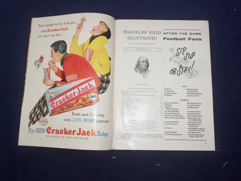 1957 OCTOBER 26 NAVY VS. PENNSYLVANIA FOOTBALL PROGRAM - NICE PHOTOS - J 9455
