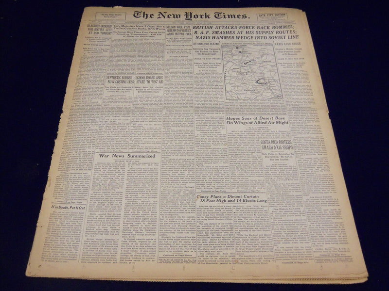 1942 JULY 6 NEW YORK TIMES - BRITISH ATTACKS FORCE BACK ROMMEL - NT 1270
