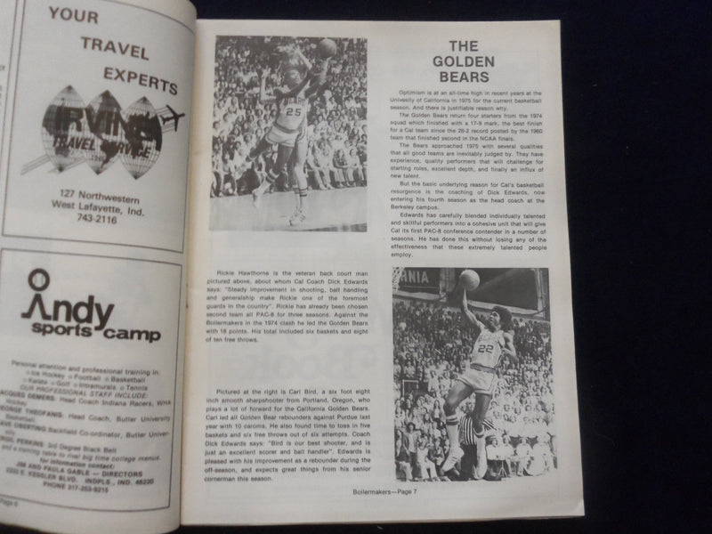 1975 DEC 22 COLLEGE BASKETBALL PROGRAM-PURDUE UNIV VS. UNIV. CALIFORNIA-SP 1533N