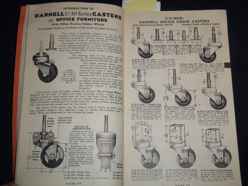 1930'S DARNELL CASTER & WHEEL MANUAL NUMBER 38 - DARNELL CORPORATION - J 8847