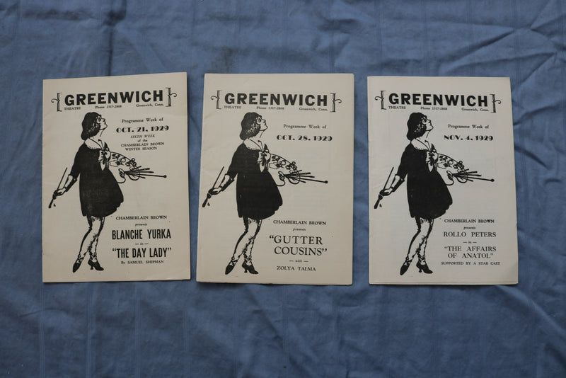 1929-1930 GREENWICH THEATRE PROGRAMS - LOT OF 26 +2 WINTER ANNOUNCEMENTS- O 3739