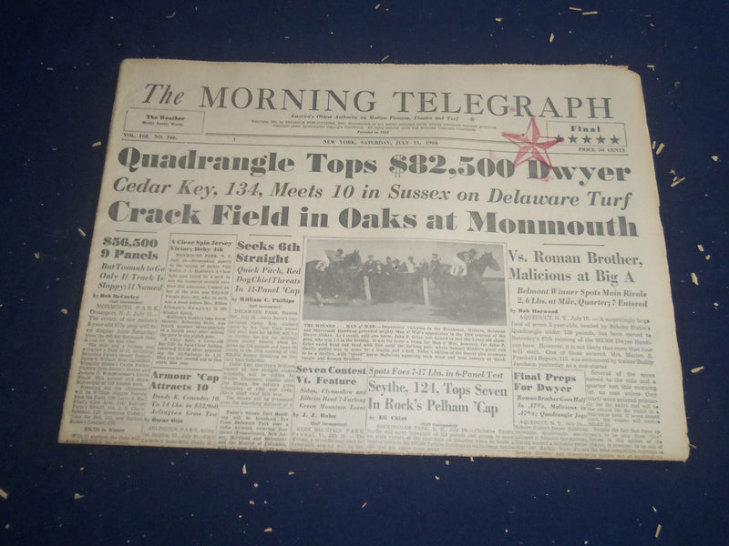 1964 JULY 11 THE MORNING TELEGRAPH - QUADRANGLE TOPS $82,500 DWYER - NP 5557