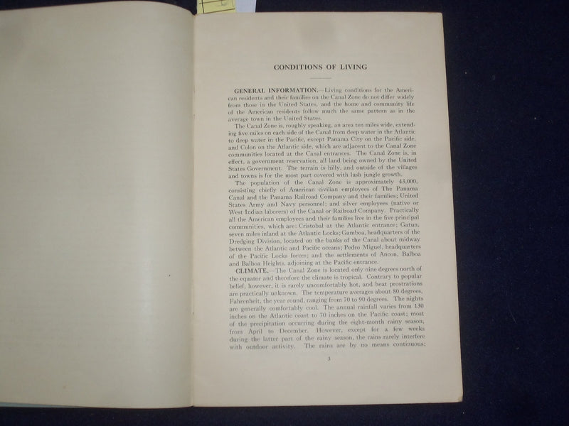 1940 THE PANAMA CANAL - A MANUAL OF INFORMATION CONCERNING EMPLOYMENT - J 9498