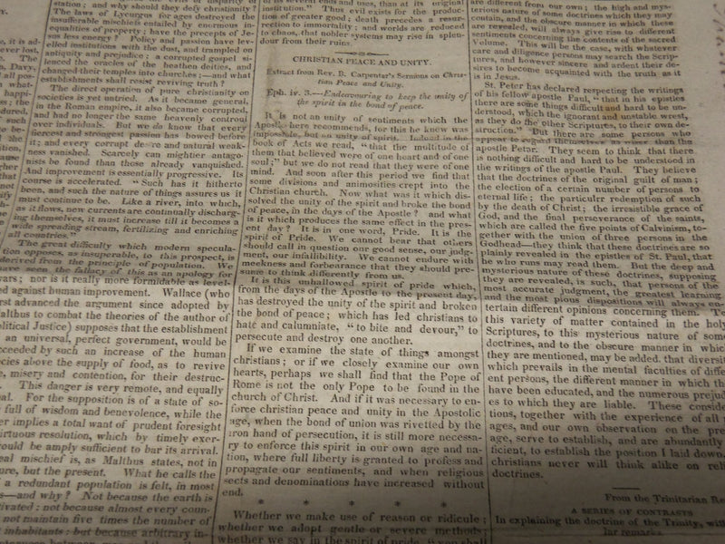 1822 CHRISTIAN REGISTER BOSTON NEWSPAPERS LOT OF 2 - VOL 1 NO. 47 & 51- NP 3879Q
