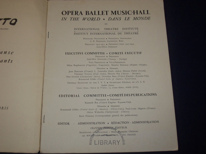 1953 OPERA BALLET MUSIC HALL BOOK - ENGLISH & FRENCH - GREAT PHOTOS - J 1776