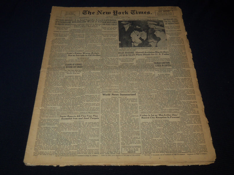 1951 APRIL 17 NEW YORK TIMES - M'ARTHURS WELCOMED IN HAWAII - NT 2268
