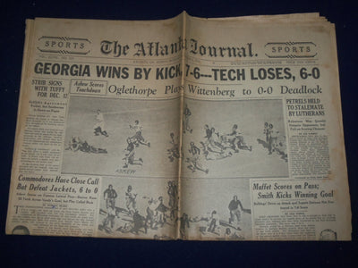 1930 NOVEMBER 9 ATLANTA JOURNAL NEWSPAPER - GEORGIA WINS BY KICK 7-6 - NP 972E