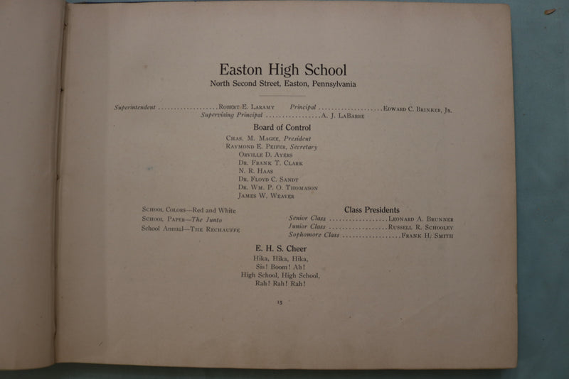1915 THE RECHAUFFE EASTON HIGH SCHOOL YEARBOOK - EASTON, PENNSYLVANIA - YB 3546