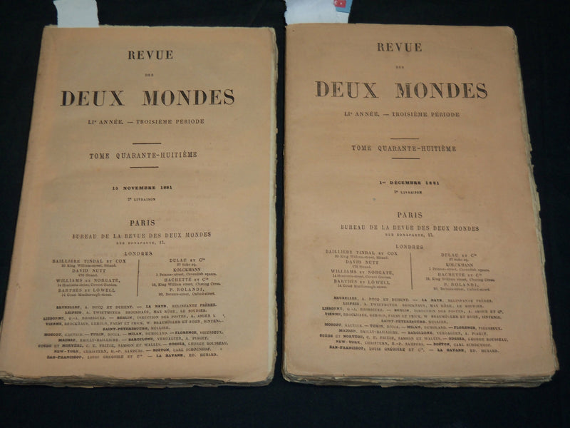 1881 REVUE DES DEUX MONDES FRENCH MAGAZINE LOT OF 2 ISSUES - WR 106G