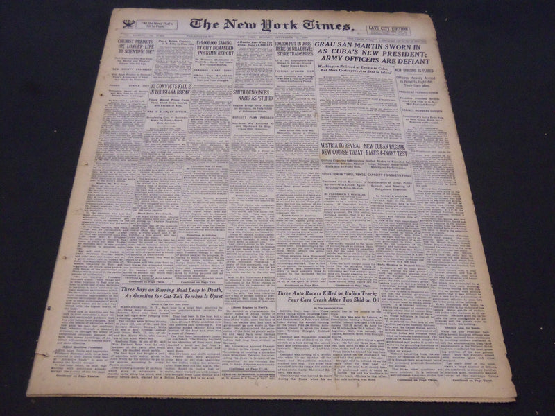 1933 SEPT 11 NEW YORK TIMES - GRAU SAN MARTIN SWORN IN AS PRESIDENT - NT 5271