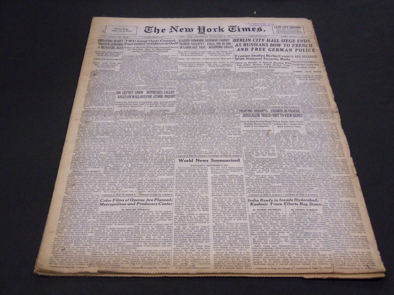 1948 SEPTEMBER 8 NEW YORK TIMES - BERLIN CITY HALL SIEGE ENDS - NT 4399