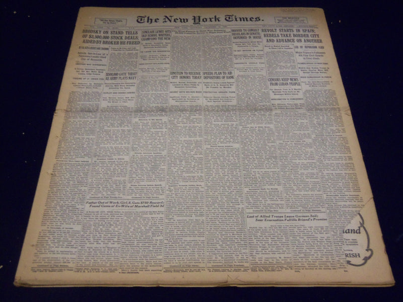 1930 DECEMBER 13 NEW YORK TIMES - SINCLAIR LEWIS ACCEPTS NOVEL PRIZE - NT 1669