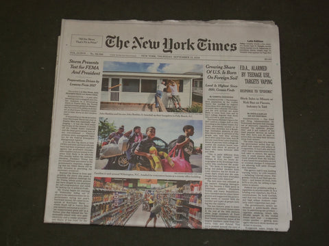 2018 SEPTEMBER 13 NEW YORK TIMES-HURRICANE FLORENCE PRESENTS TEST FOR FEMA/TRUMP