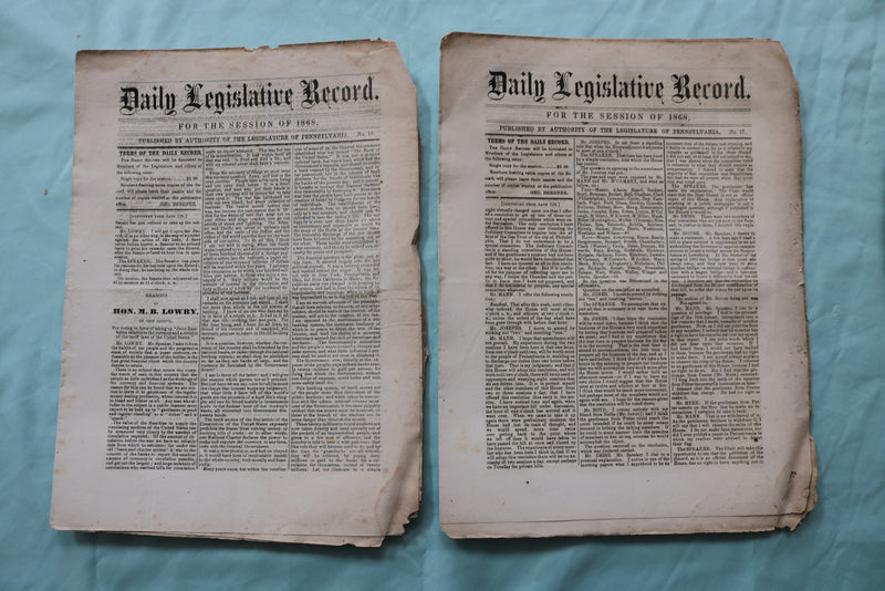 1868 PENNYSYLVANIA DAILY LEGISLATIVE RECORD - LOT OF 22 - K 2518