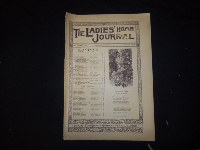 1892 OCTOBER LADIES' HOME JOURNAL MAGAZINE - GREAT ILLUSTRATIONS & ADS - ST 2365
