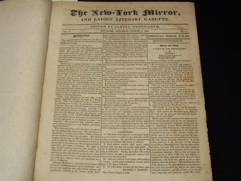 1823-1824 NEW YORK MIRROR AND LADIES GAZETTE BOUND VOLUME NO. 1 - R 89F