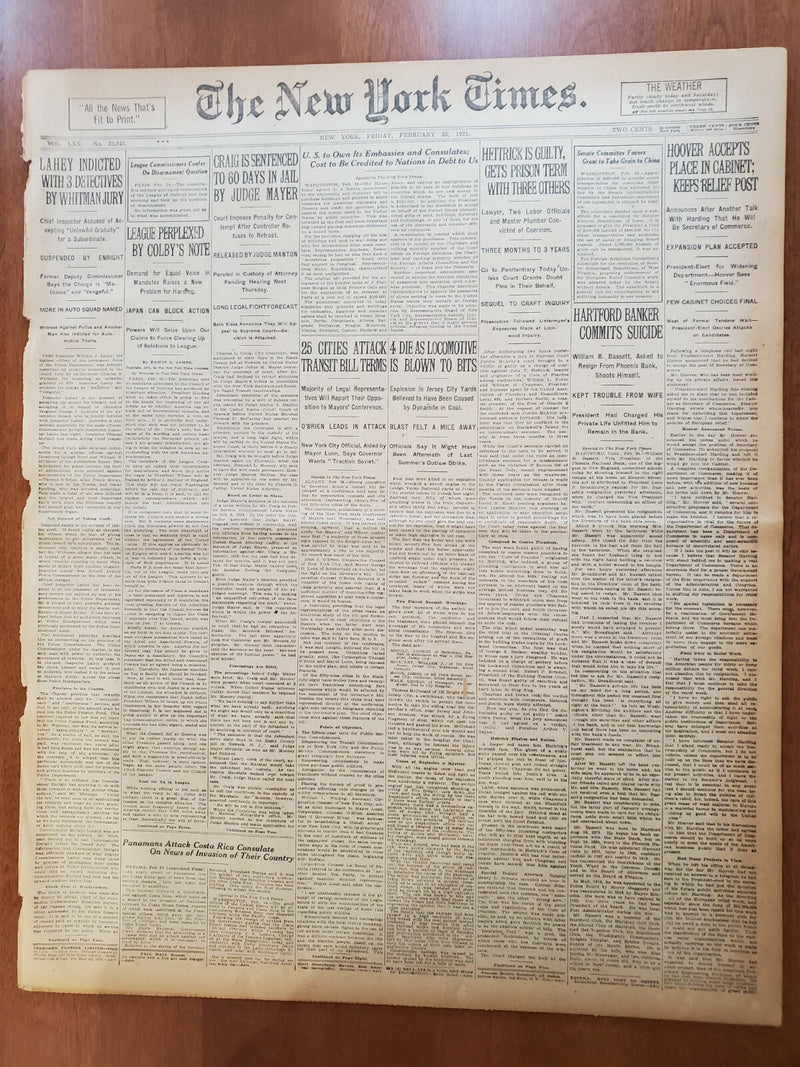 1921 FEBRUARY 25 NEW YORK TIMES - HOOVER ACCEPTS PLACE IN CABINET - NT 8130
