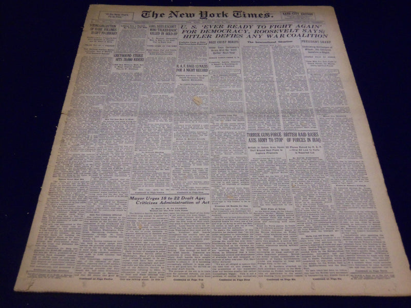 1941 MAY 5 NEW YORK TIMES - HITLER DEFIES ANY WAR COALITION - NT 1318