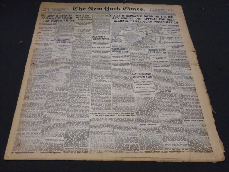 1928 MAY 27 NEW YORK TIMES - ITALIA IS REPORTED DOWN ON THE ICE - NT 5119
