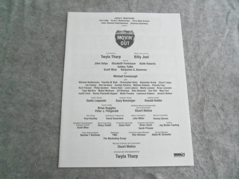 2002 MOVIN' OUT BROADWAY PROGRAM - TWYLA THARP - BILLY JOEL - JOHN SELYA- J 7669