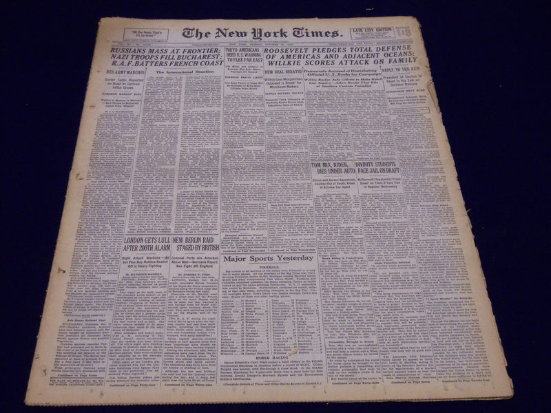 1940 OCT 13 NEW YORK TIMES RUSSIANS MASS AT FRONTIER, NAZIS IN BUCHEREST- NT 331